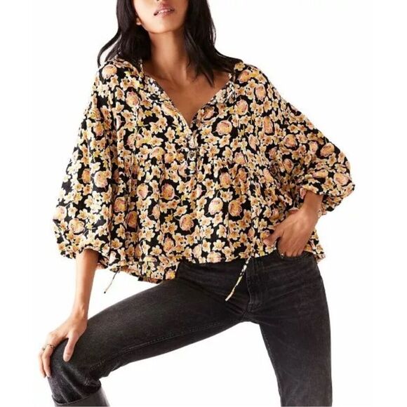 Free People Highlander Blouse in Dark Combo Size M - Picture 1 of 12